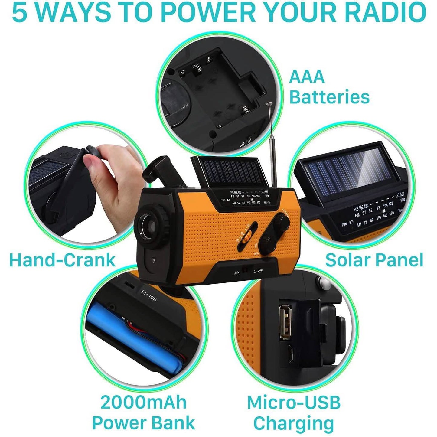 2000mAh NOAA Emergency Weather Radio Portable Power Bank with Solar Charging DailySale