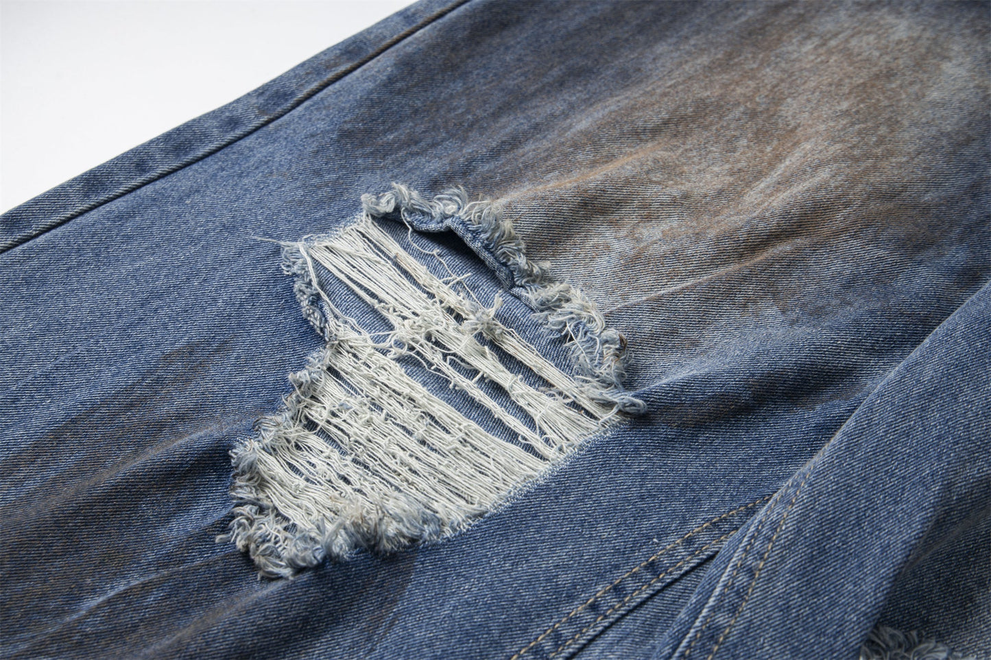 Destroyed Dirty Wash Denim Jeans - Grunge Aesthetic Distressed | LuxuryUrbanwear - Luxuryurbanwear
