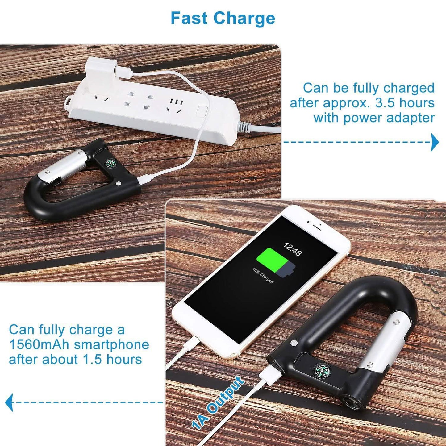 2200 mAh Powerbank with Emergency Flashlight Compass Carabiner-Shaped DailySale