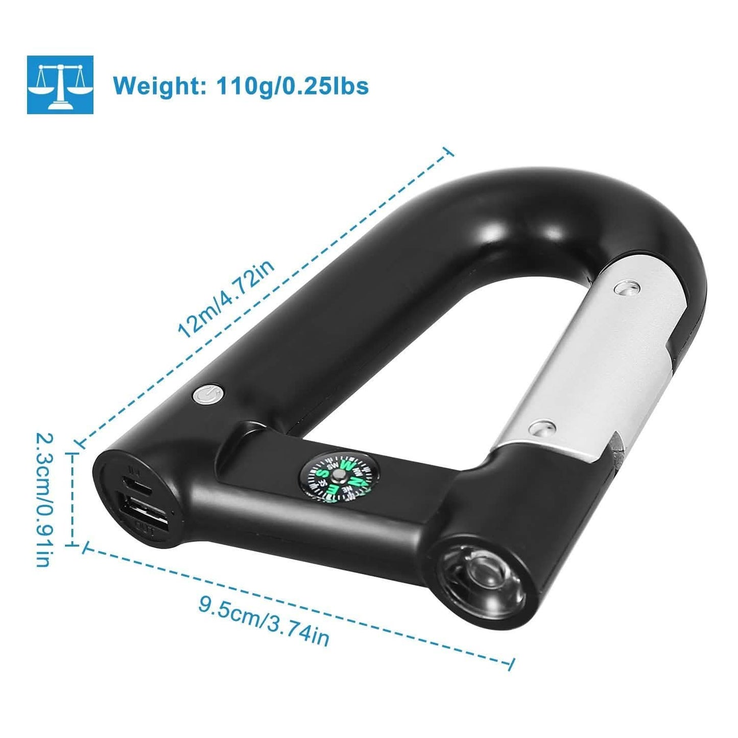 2200 mAh Powerbank with Emergency Flashlight Compass Carabiner-Shaped DailySale