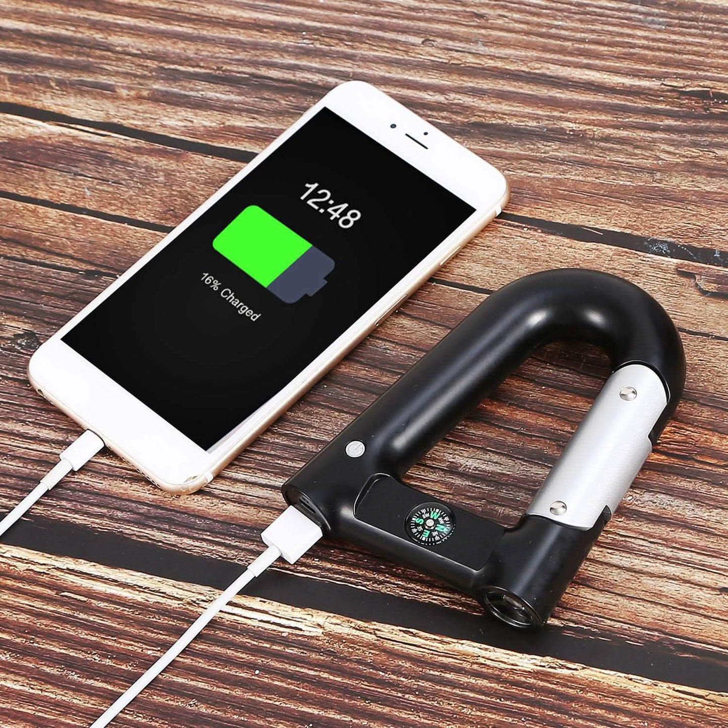 2200 mAh Powerbank with Emergency Flashlight Compass Carabiner-Shaped DailySale