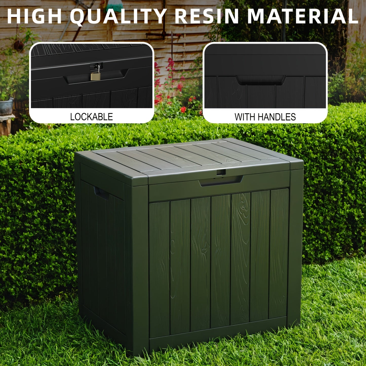 35 Gallon Outdoor Resin Storage Box – Black/Wood Grain DailySale