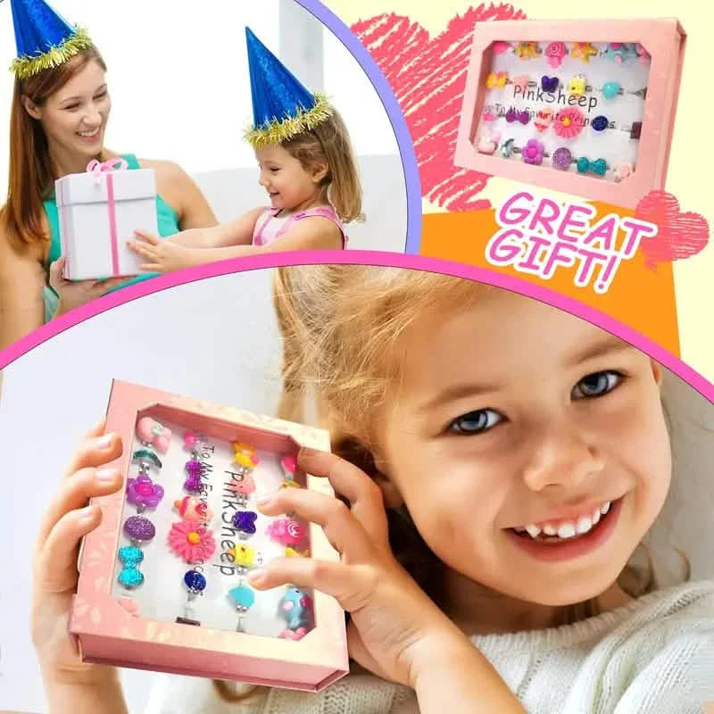 24 Adorable Pink Sheep Little Girl Jewel Rings DailySale