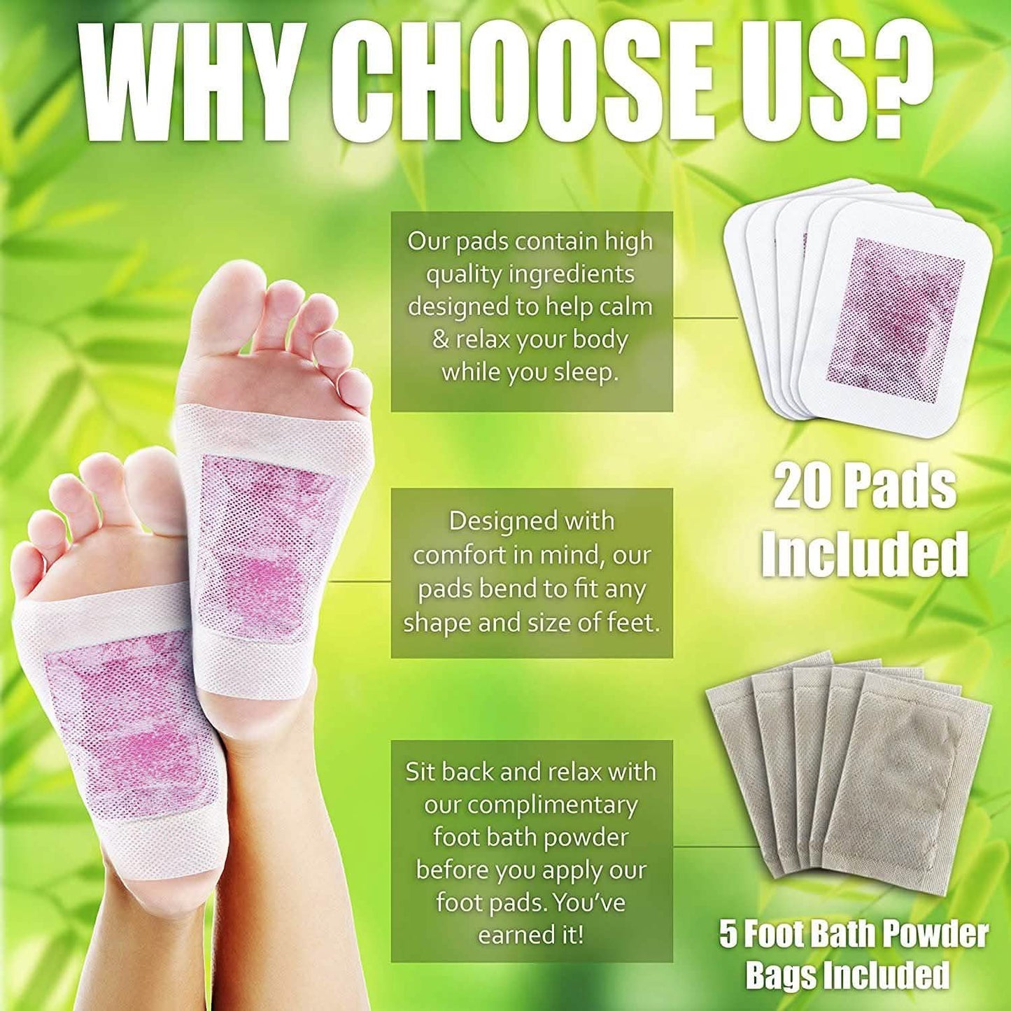 25-Pack: Rose Aroma Bamboo Vinegar Foot Pads with Herbal Foot Bath Powder DailySale