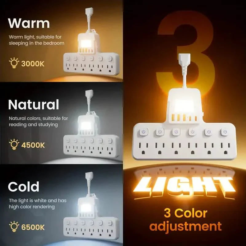 12-in-1 Adjustable Desk Lamp Power Strip – 6 AC Outlets, 3 USB-A & 2 Type-C Ports, Surge Protection DailySale
