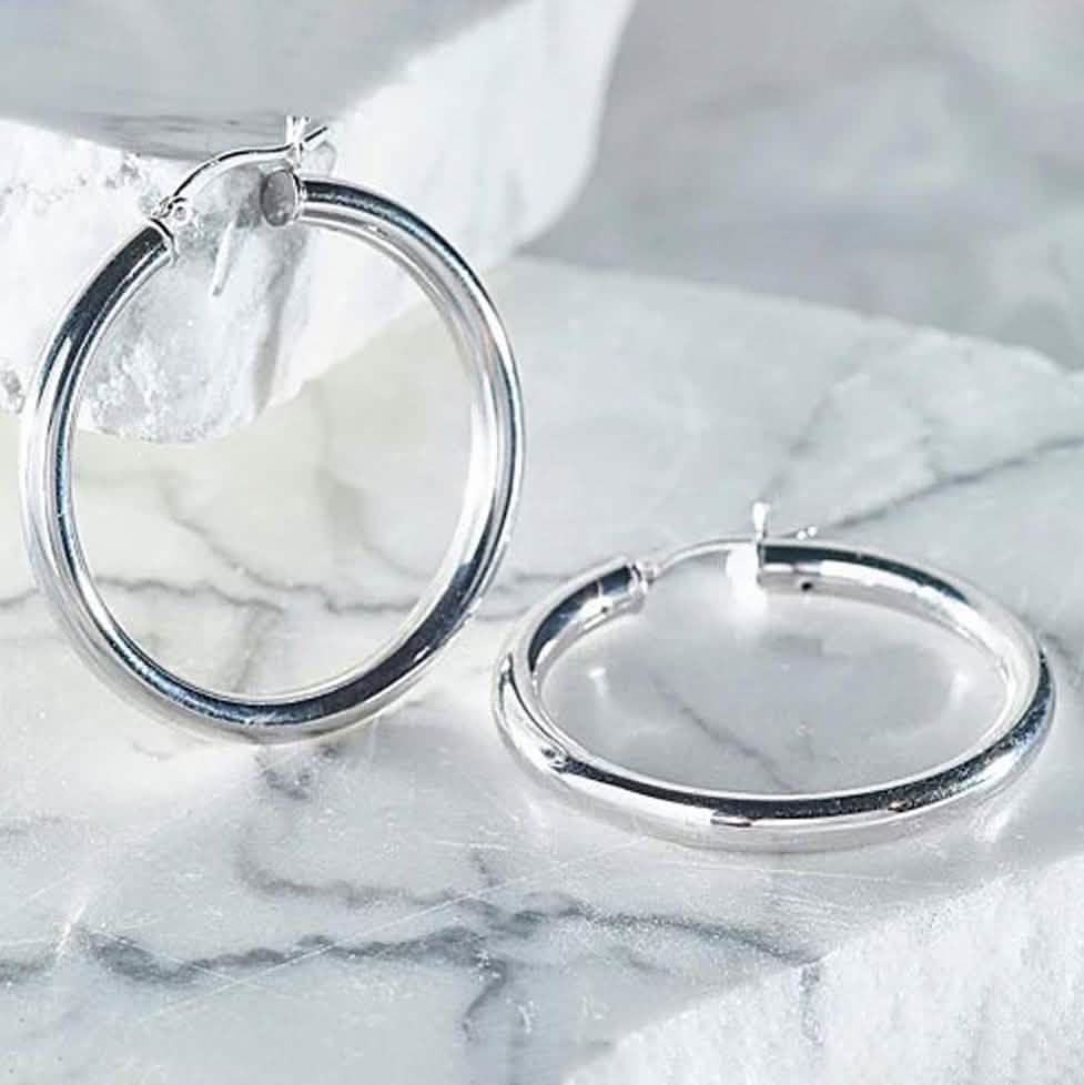25mm Solid Sterling Silver Classic French Lock Hoops DailySale