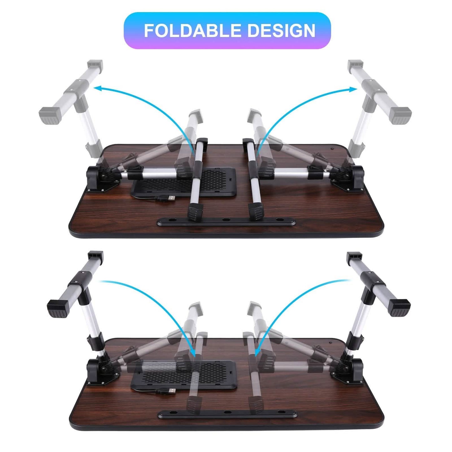 26.6 Foldable Adjustable Laptop Tray Stand Desk with CPU Cooling Fans & Mouse Pad DailySale