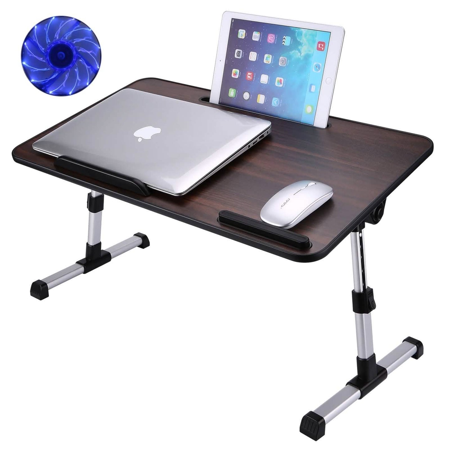 26.6 Foldable Adjustable Laptop Tray Stand Desk with CPU Cooling Fans & Mouse Pad DailySale
