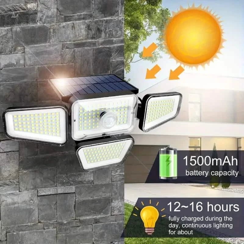 270 LEDs Solar Wall Light With Motion Sensor - 4 Head Lamp, 3 Lighting Modes Wide Angle Security Wireless Flood Light DailySale