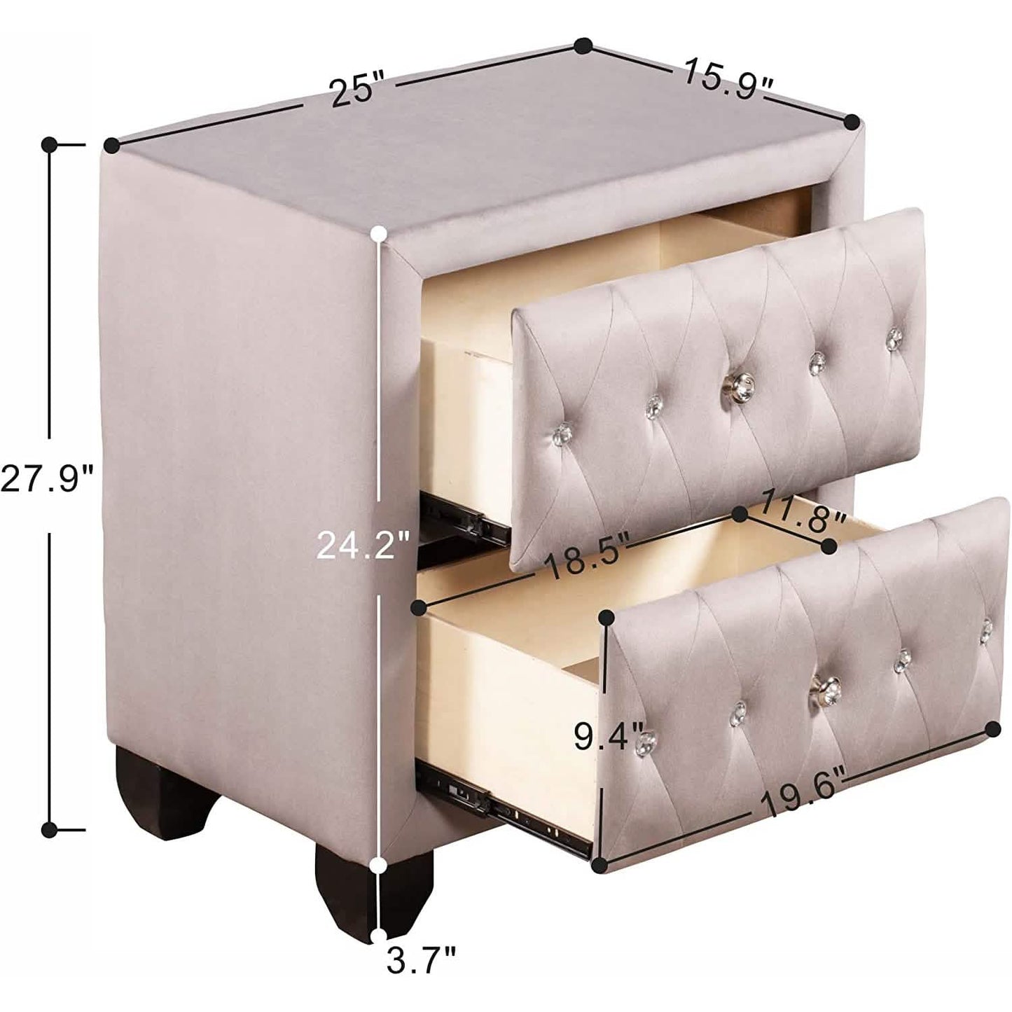 27.9" Tall Bedside Table Blue Upholstered Velvet 2-Drawer Nightstand DailySale