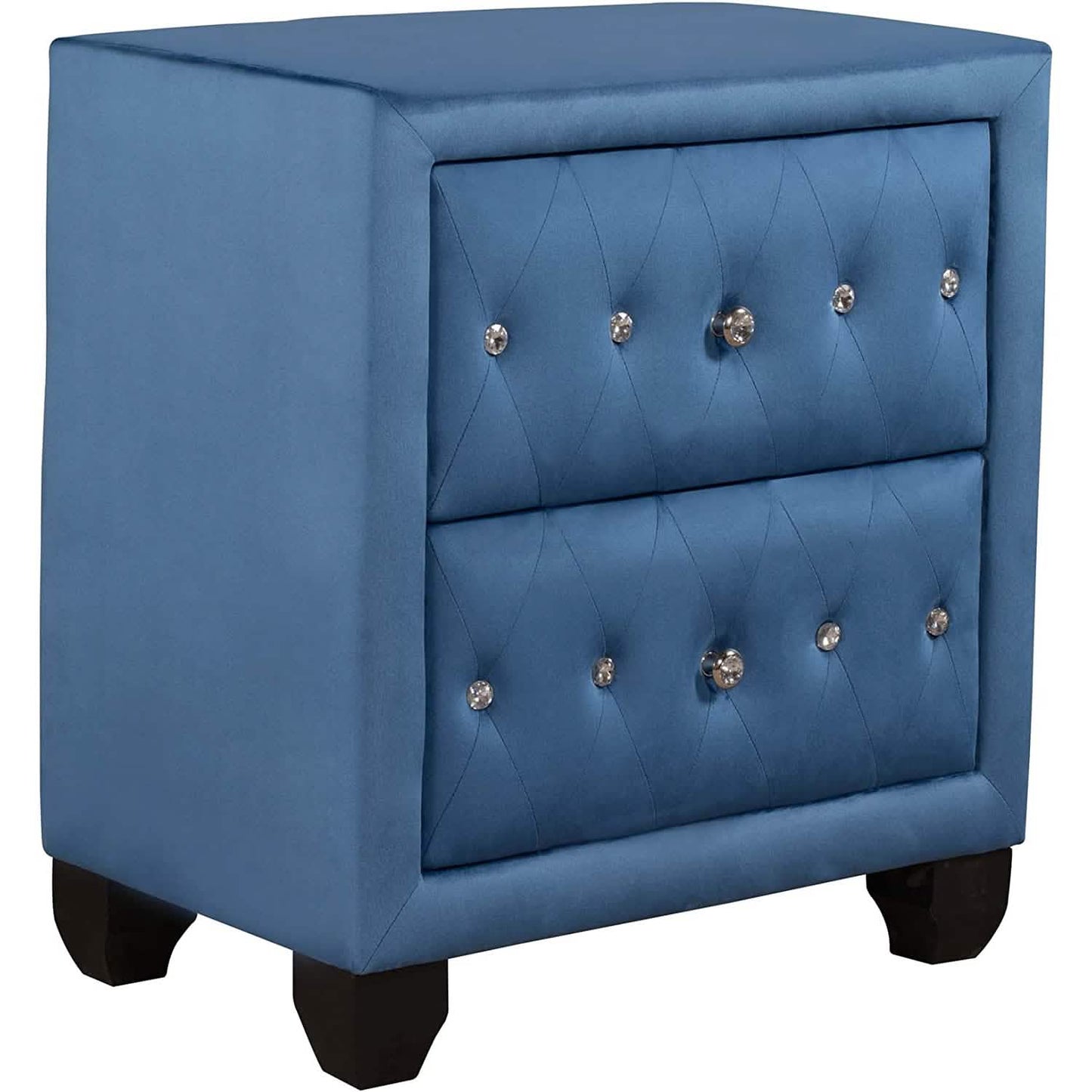 27.9" Tall Bedside Table Blue Upholstered Velvet 2-Drawer Nightstand DailySale