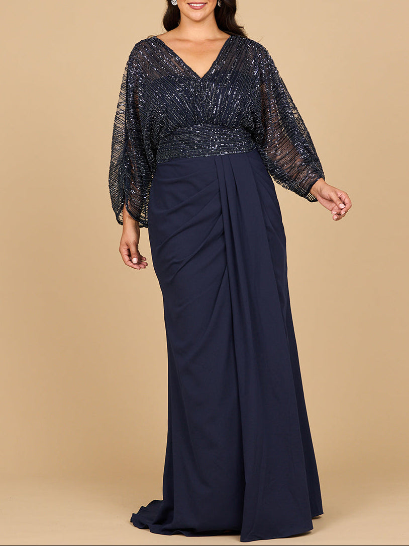 Lara 28950- Draped Skirt Gown with Cape Sleeves Lara New York