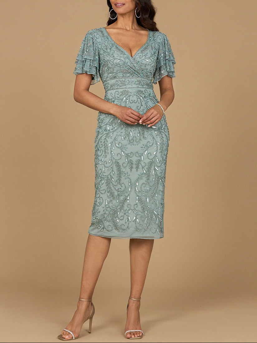 Beaded Midi Dress with Cape Sleeves Lara New York
