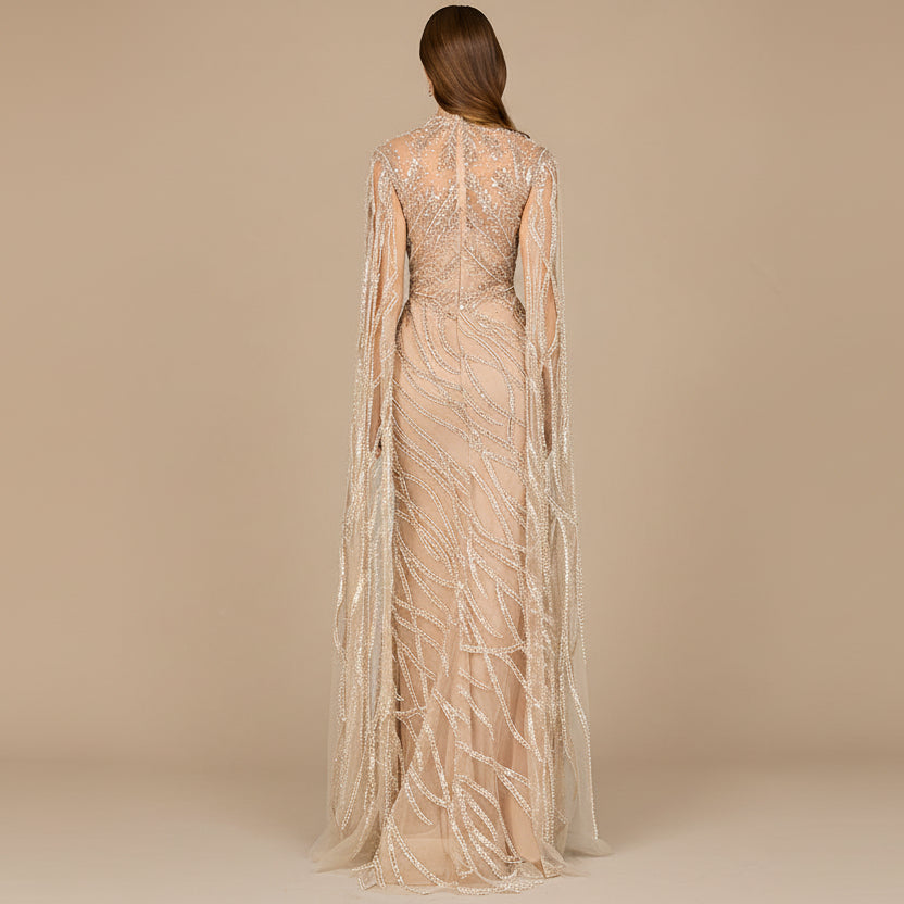 High Neck Gown with Long Cape Sleeves Lara New York