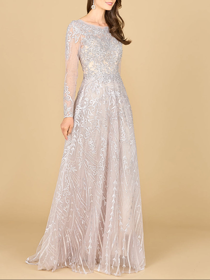 Long Sleeve High Neck Gown Lara New York