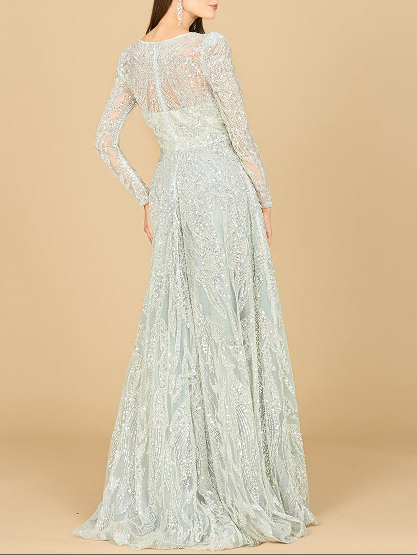 Long Sleeve Beaded Lace Gown Lara New York