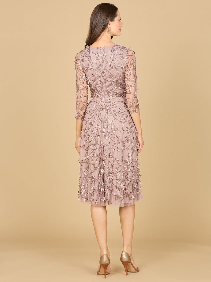 Flowing, 3D Embroidered Midi Dress with Sleeves Lara New York