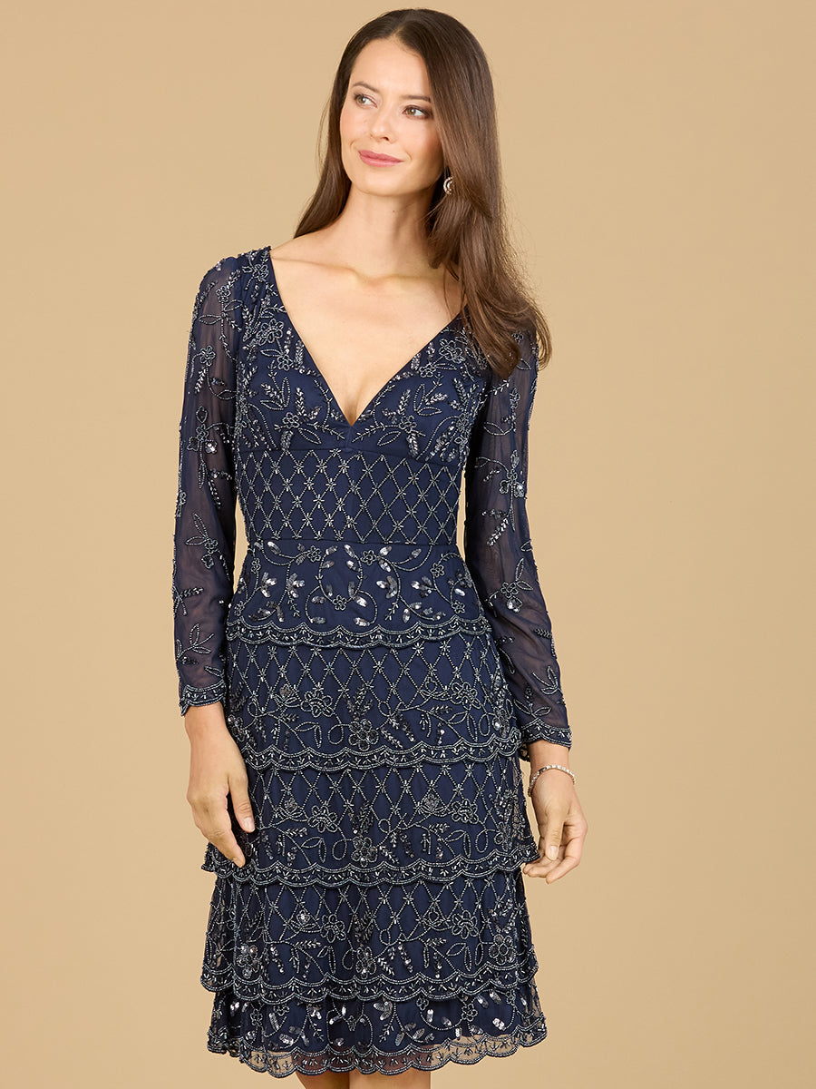 Knee Length, Long Sleeve Cocktail Dress Lara New York