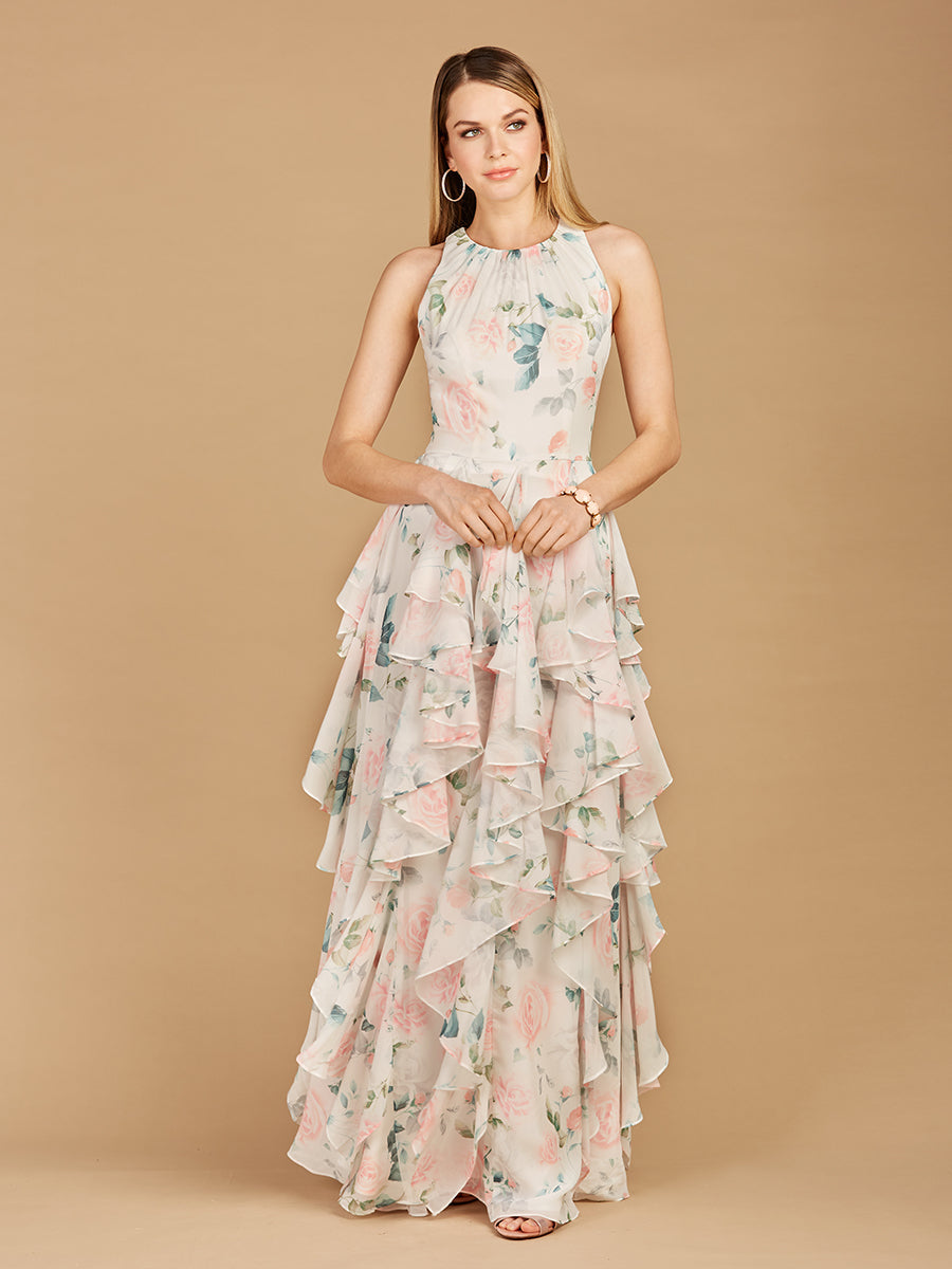 High Neck, Ruffled Skirt Printed Dress - OUTLET Lara New York