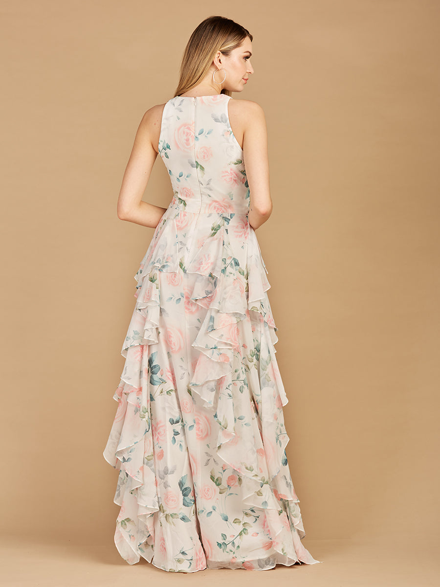 High Neck, Ruffled Skirt Printed Dress - OUTLET Lara New York