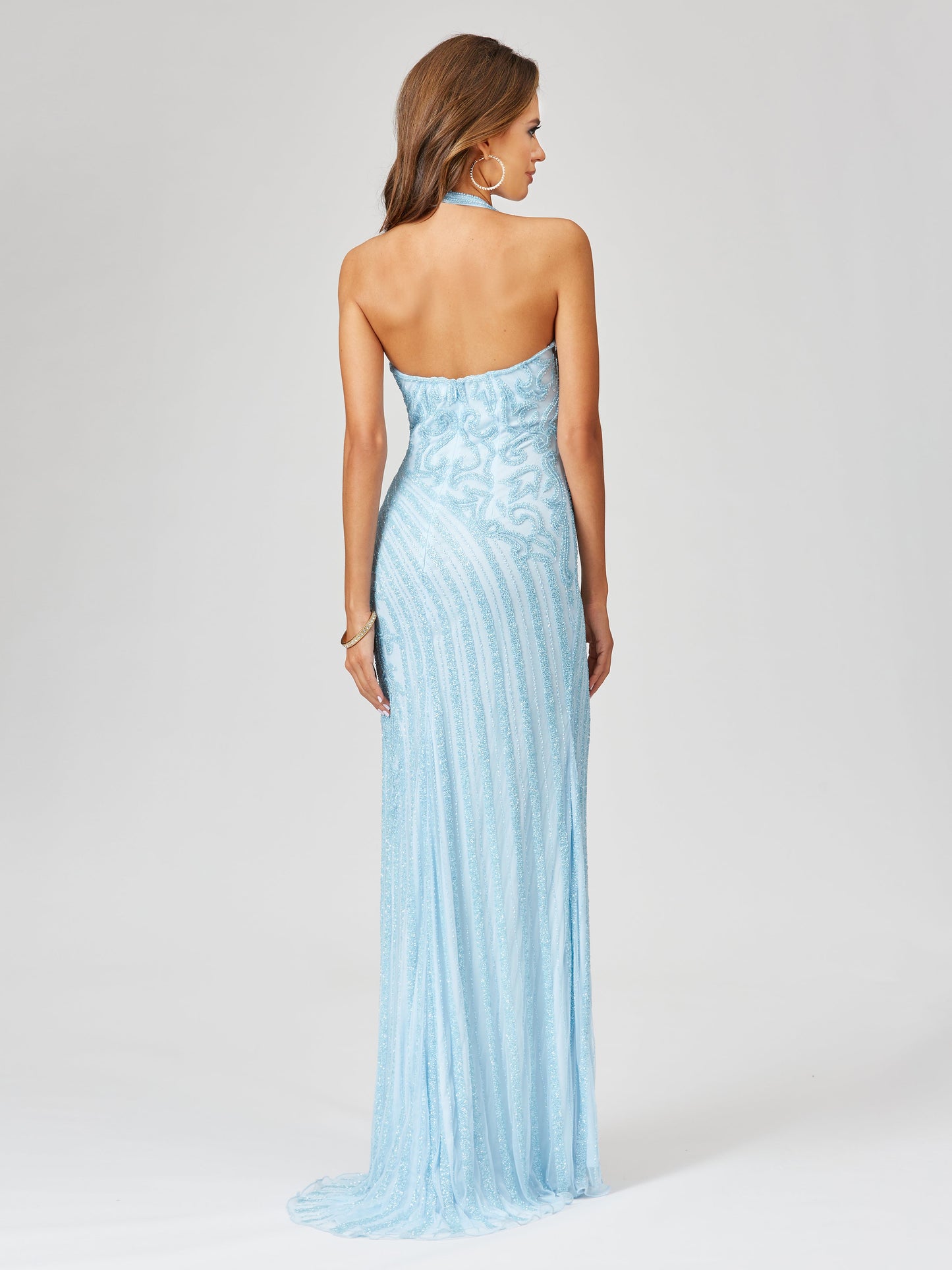 Giselle Beaded Halter Gown with Slit Lara New York