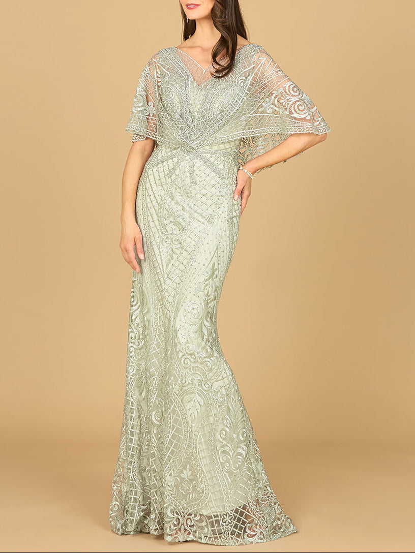 Lara 29673 - Cape Sleeve Mermaid Gown Lara New York