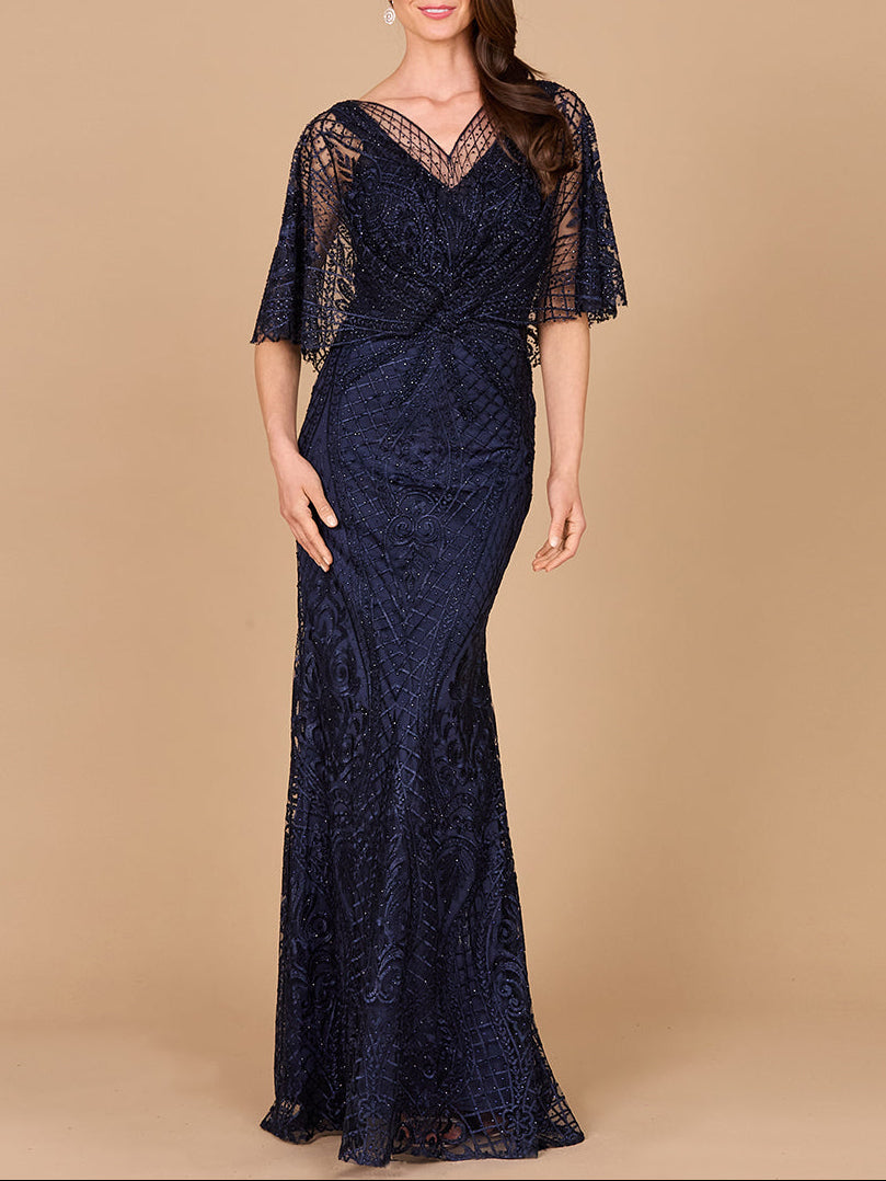Lara 29673 - Cape Sleeve Mermaid Gown Lara New York