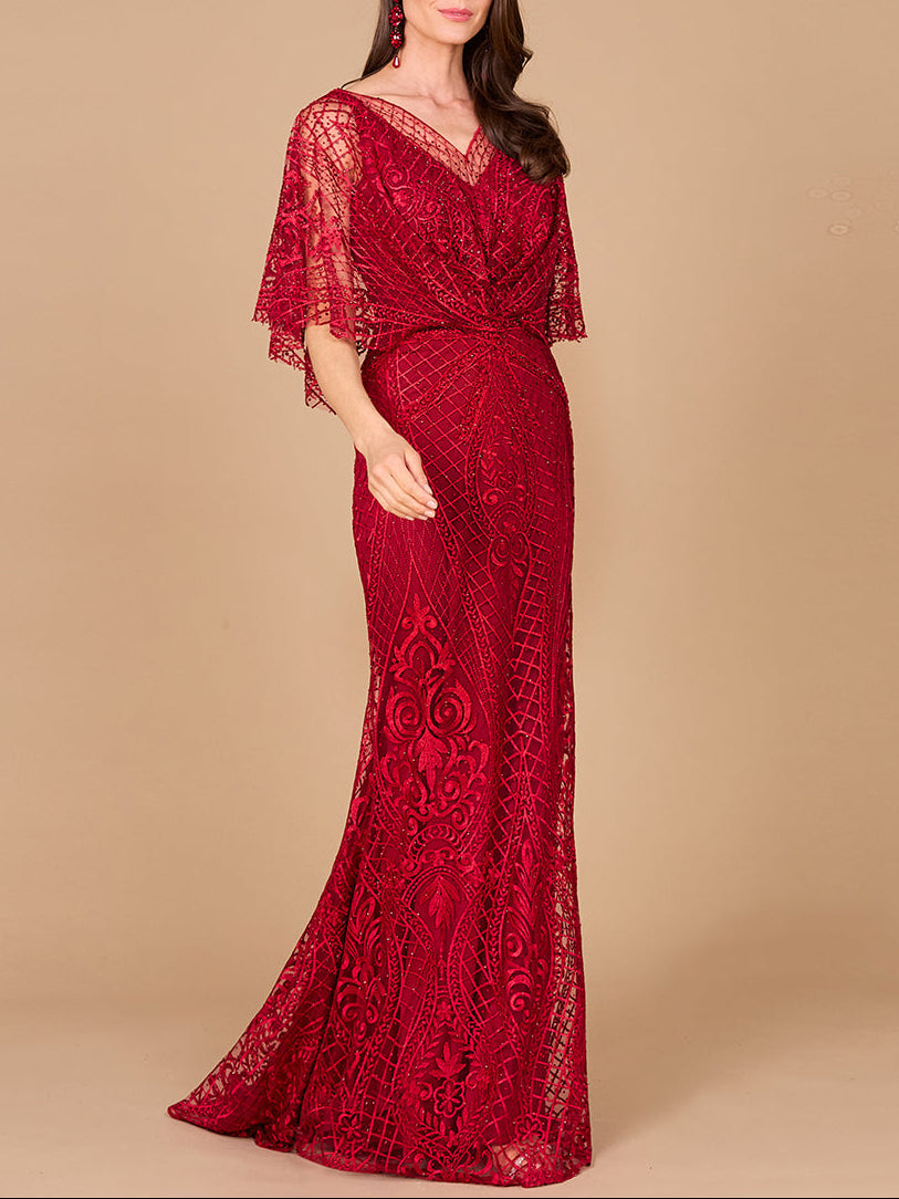 Lara 29673 - Cape Sleeve Mermaid Gown Lara New York