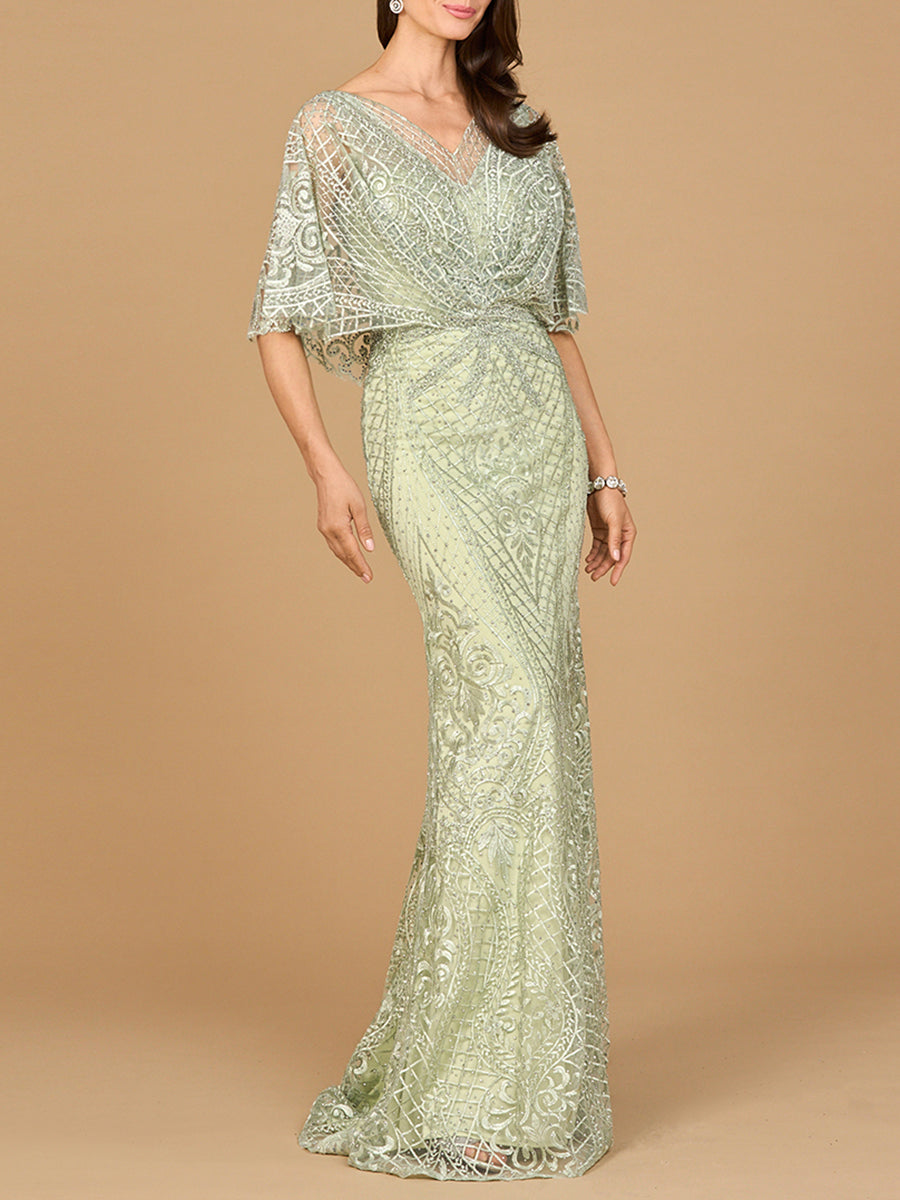 Lara 29673 - Cape Sleeve Mermaid Gown Lara New York
