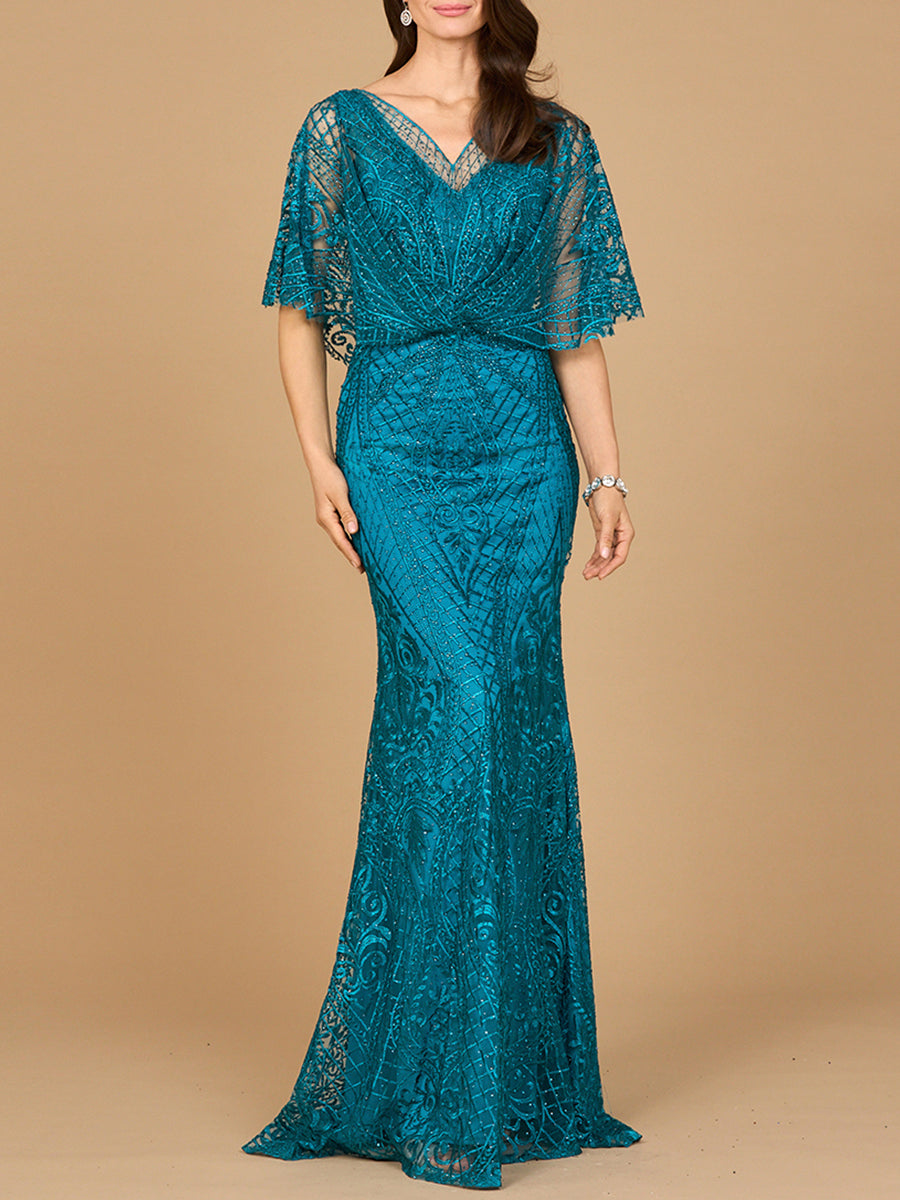 Lara 29673 - Cape Sleeve Mermaid Gown Lara New York