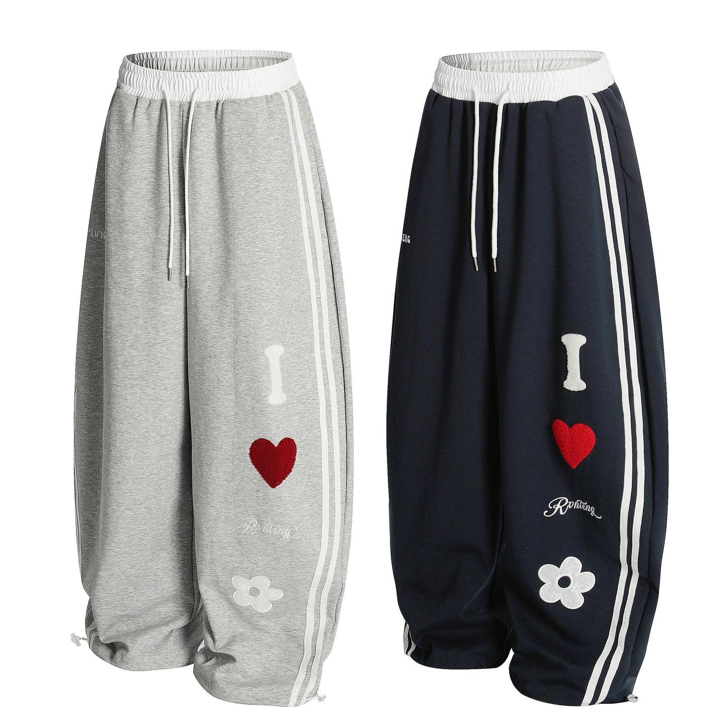 Love Track | Heart Patch Wide-Leg Track Pants - Luxuryurbanwear