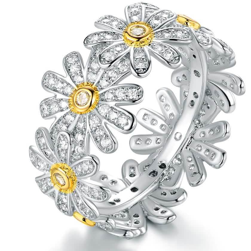 18K White Gold Plated Floral Sunflower Ring Made with Swarovski Crystals DailySale