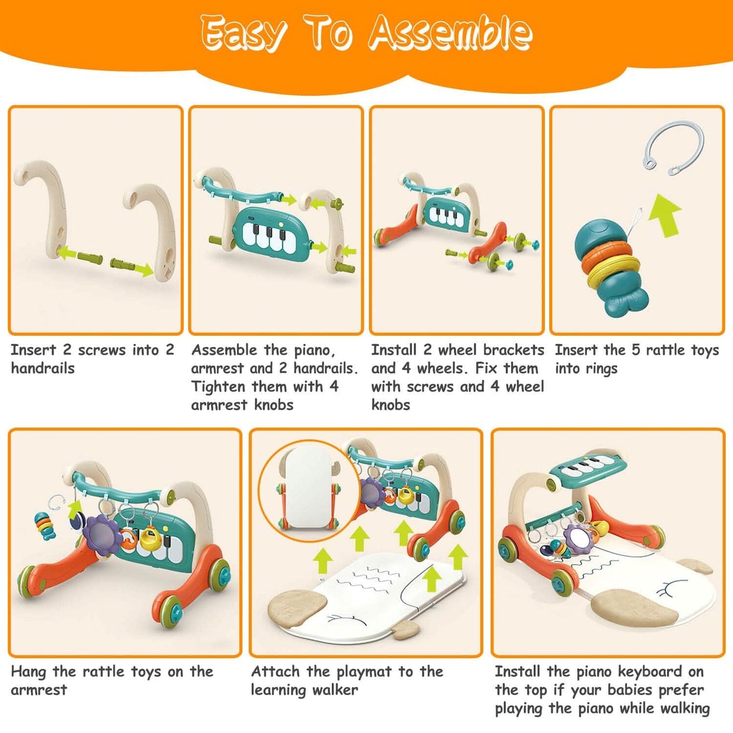 3-in-1 Baby Gym Playmat with Learning Walker for 0-12 Months Old DailySale