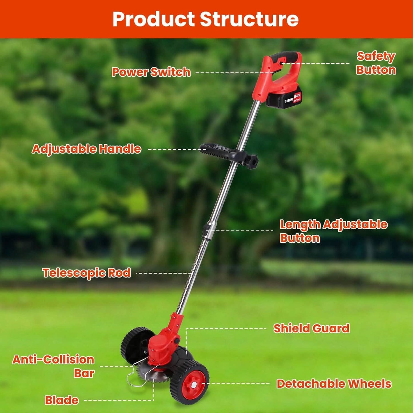 3-in-1 Electric Cordless Grass Wacker Battery Powered Grass Trimmer with Wheels Adjustable Head with 2-Pieces 2500mAh Batteries DailySale