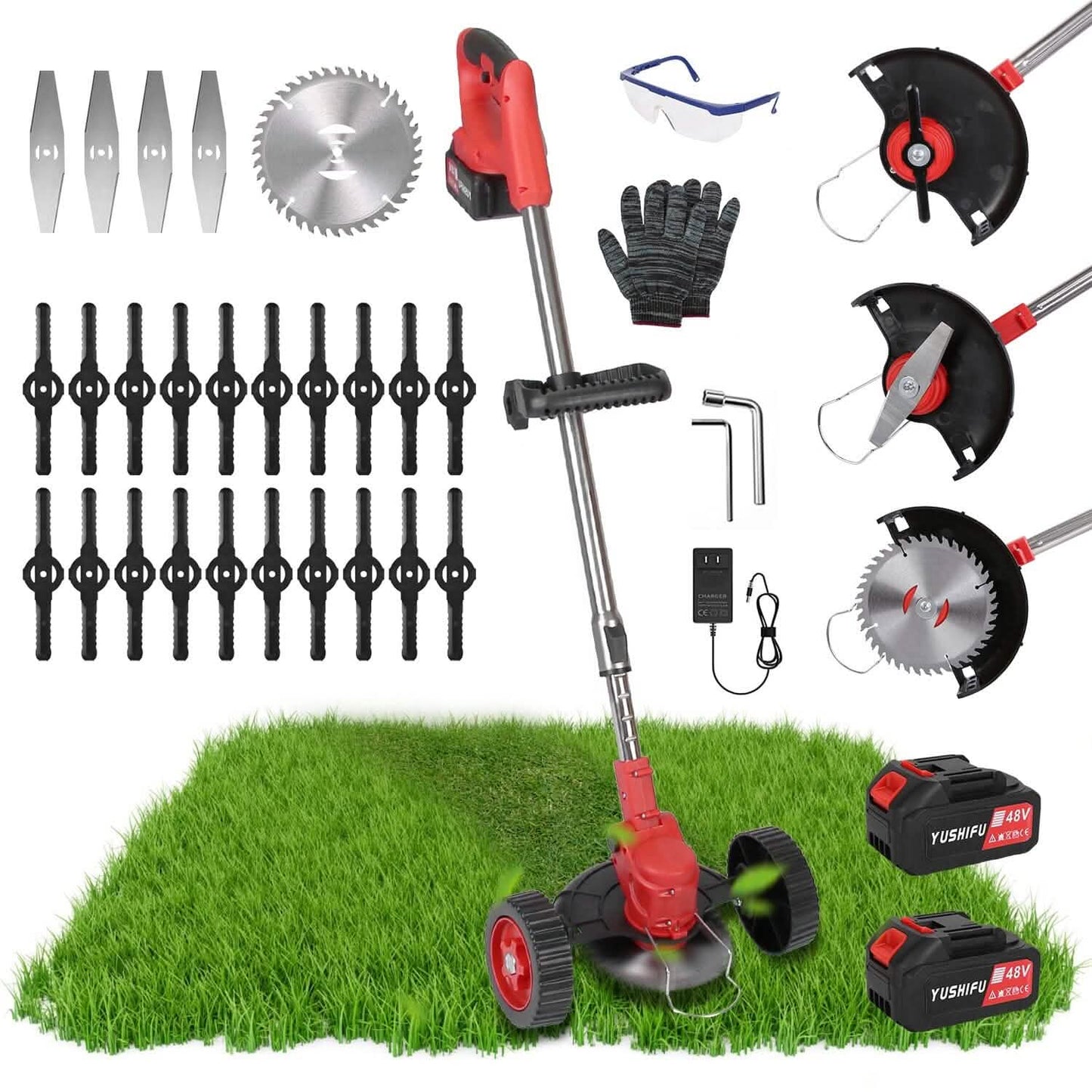 3-in-1 Electric Cordless Grass Wacker Battery Powered Grass Trimmer with Wheels Adjustable Head with 2-Pieces 2500mAh Batteries DailySale