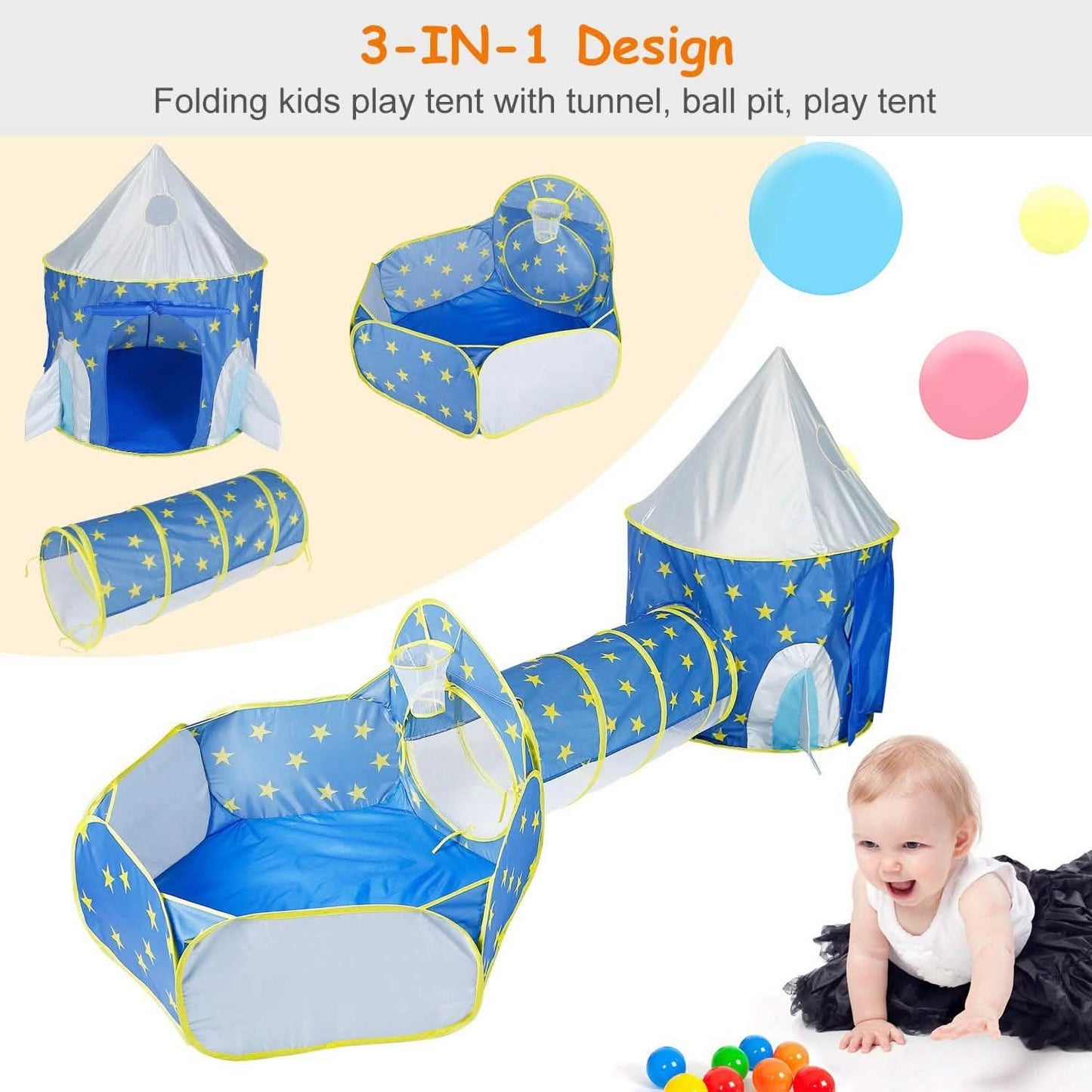 3-in-1 Kids Play Tent Ball Pit Set DailySale