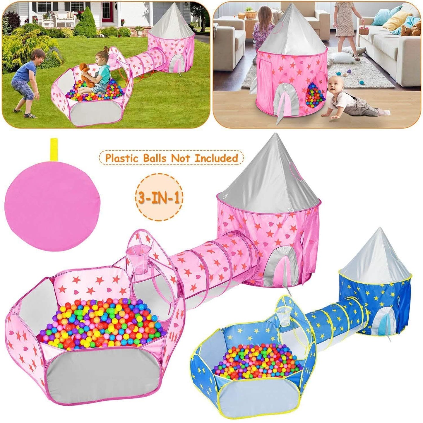 3-in-1 Kids Play Tent Ball Pit Set DailySale