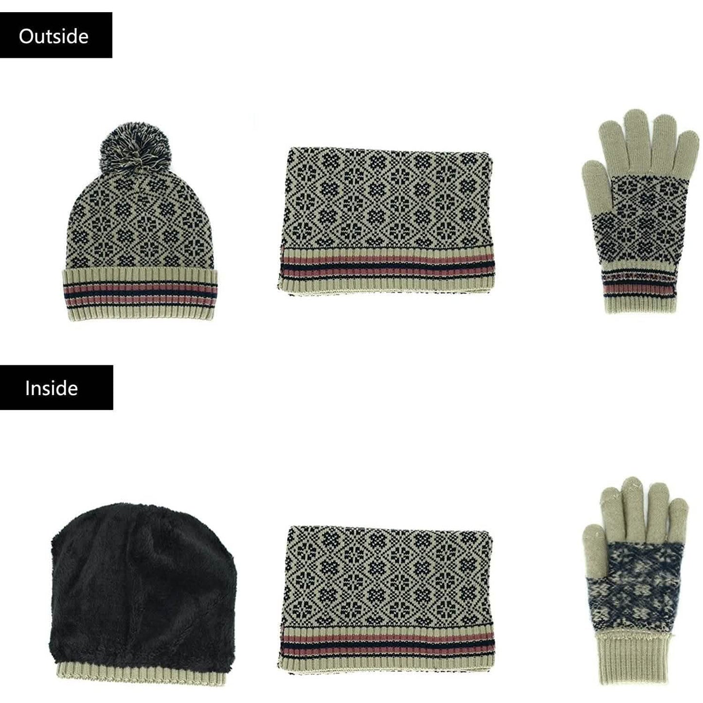 3-in-1 Soft Warm Thick Cable Knitted Beanie Hat Scarf and Gloves Winter Set DailySale