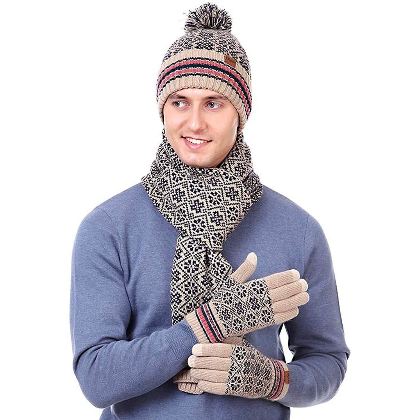 3-in-1 Soft Warm Thick Cable Knitted Beanie Hat Scarf and Gloves Winter Set DailySale