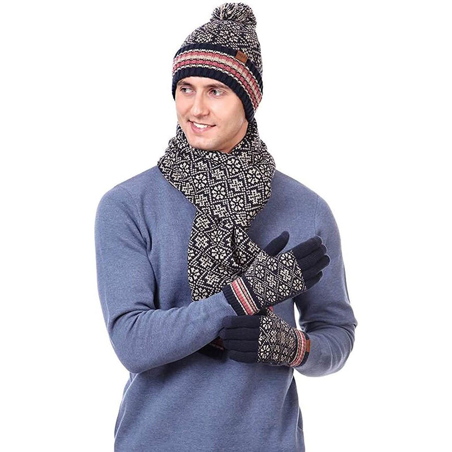 3-in-1 Soft Warm Thick Cable Knitted Beanie Hat Scarf and Gloves Winter Set DailySale