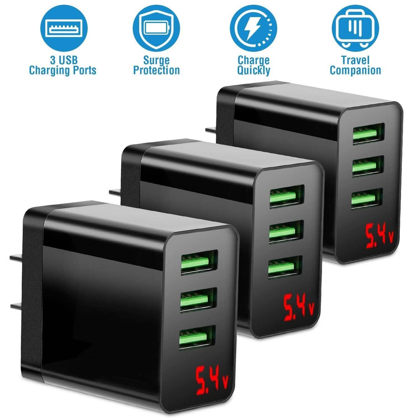 3-Pack: 3-Port USB Hub Charger Wall Power Charging Plug Adapter DailySale
