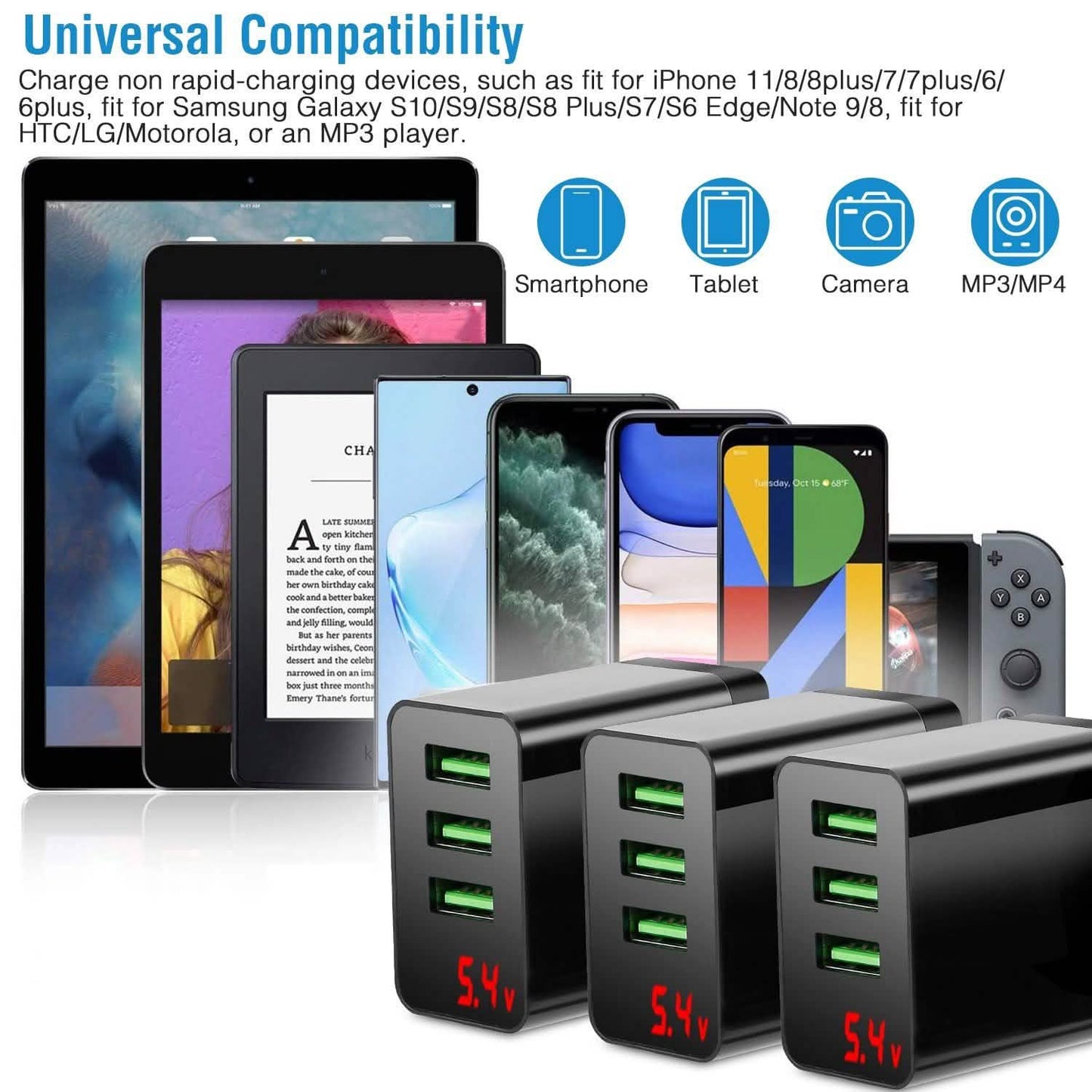 3-Pack: 3-Port USB Wall Charger DailySale