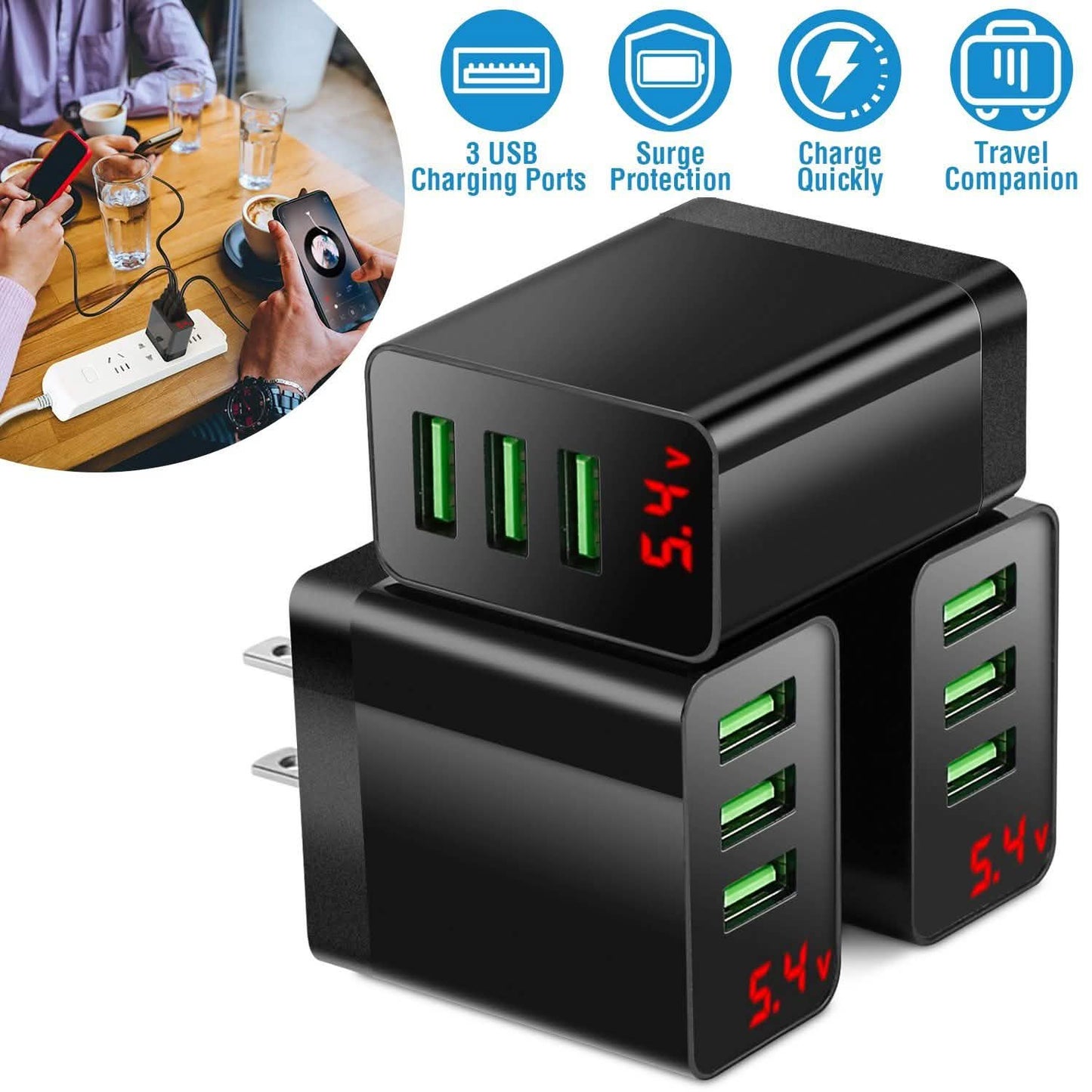 3-Pack: 3-Port USB Wall Charger DailySale