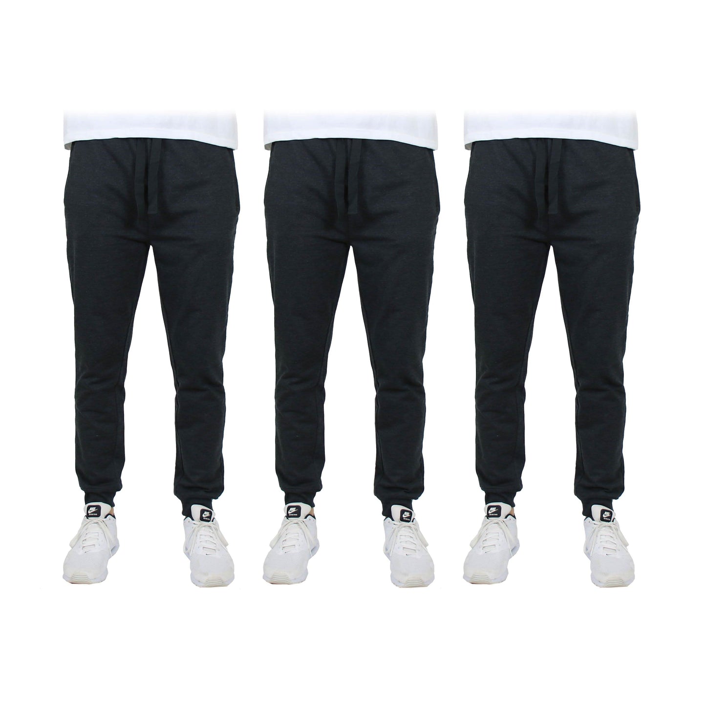 3-Pack: Men's Slim Fitting French Terry Jogger Lounge Pants with Zipper Pockets DailySale