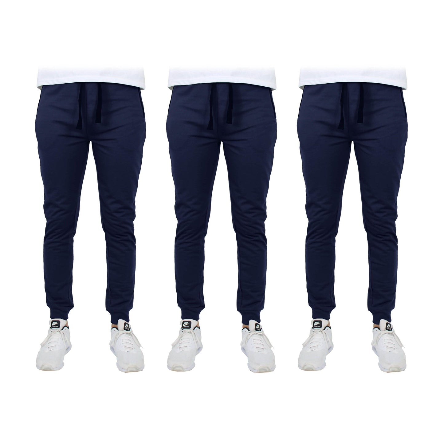 3-Pack: Men's Slim Fitting French Terry Jogger Lounge Pants with Zipper Pockets DailySale