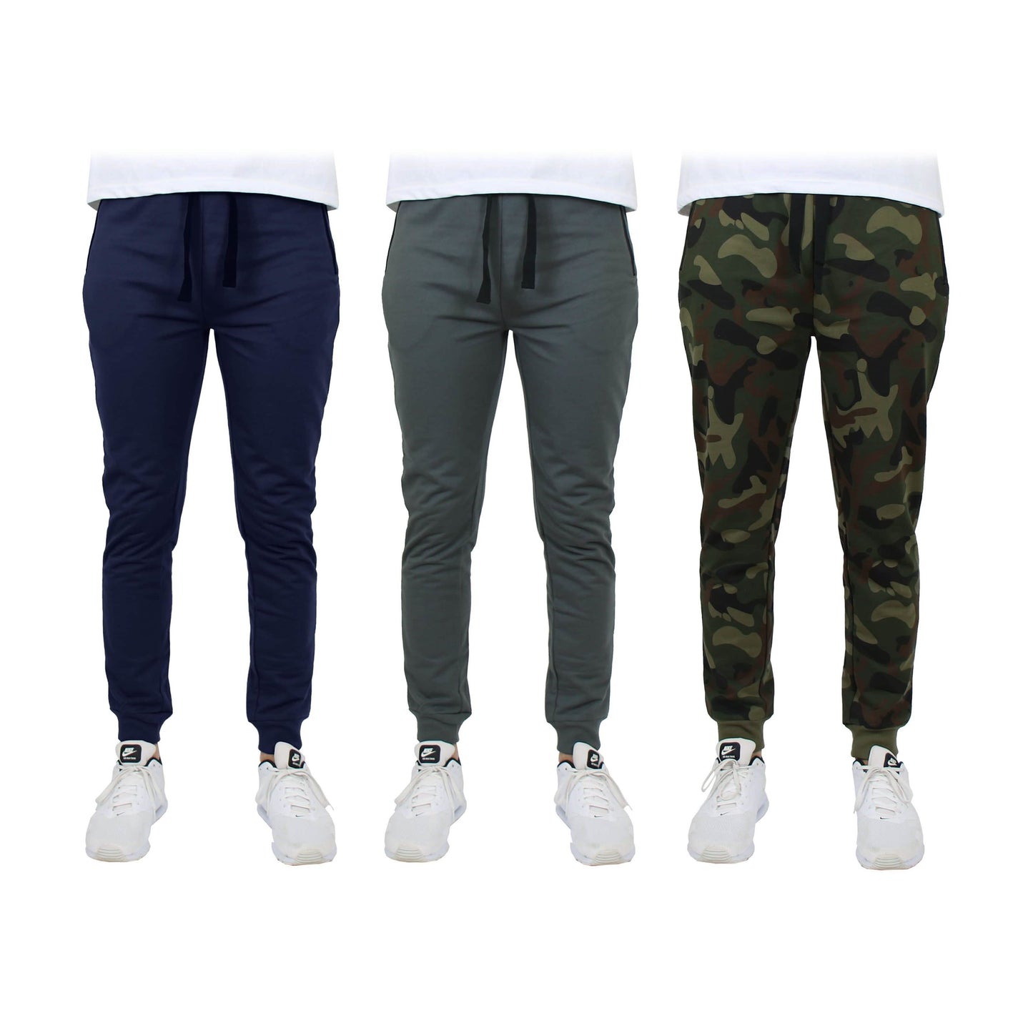 3-Pack: Men's Slim Fitting French Terry Jogger Lounge Pants with Zipper Pockets DailySale