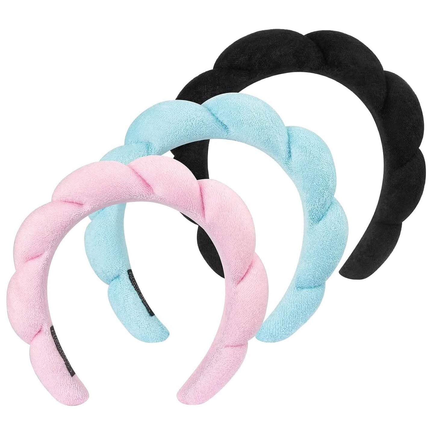 3-Pack: Puffy Terry Towel Cloth Fabric Sponge Face Wash Head Band DailySale