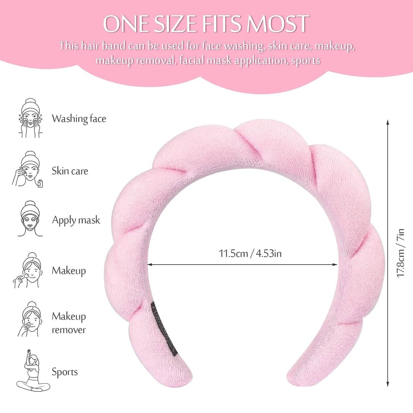 3-Pack: Puffy Terry Towel Cloth Fabric Sponge Face Wash Head Band DailySale