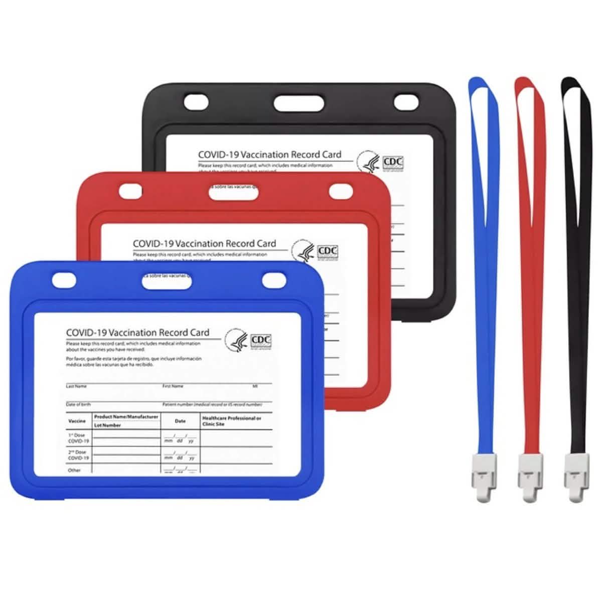 3-Pack: Waterproof Hard Case CDC Vaccination Card Holder With Lanyards DailySale