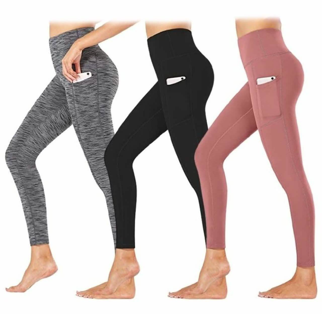3-Pack: Women's Active Athletic Leggings with Side Pockets DailySale